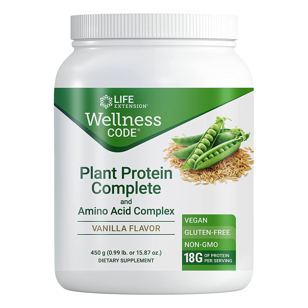 Life Extension Wellness Code® Plant Protein Complete & Amino Acid Complex (Vanilla) / 450 grams.