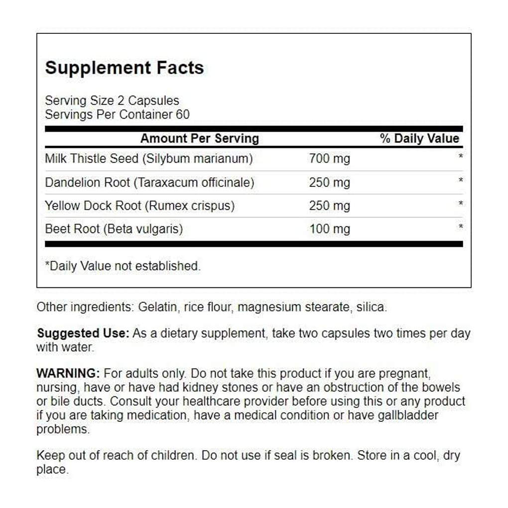 Swanson Premium- Milk Thistle Dandelion & Yellow Dock / 120 Capsules