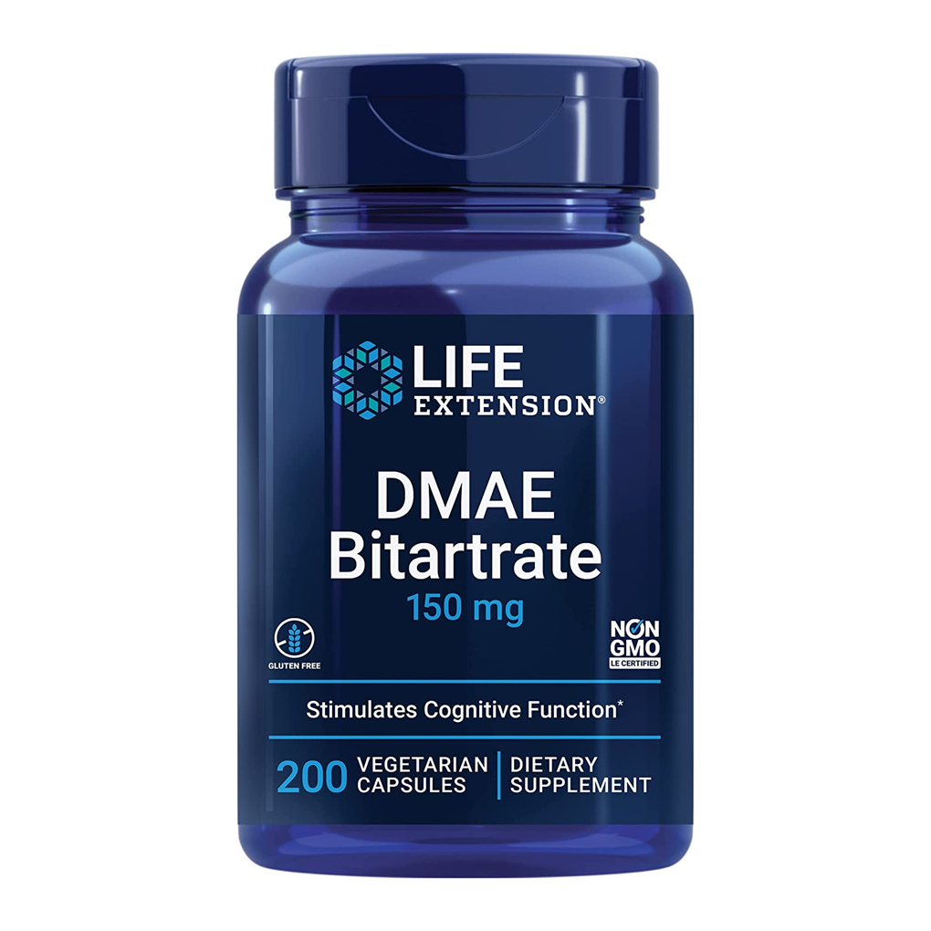 Life Extension  DMAE Bitartrate (Dimethylaminoethanol) 150 mg / 200 Vegetarian Capsules