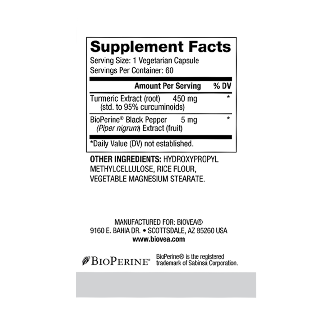 BIOVEA  TURMERIC (Curcuma) ROOT EXTRACT 450 mg / 60 Capsules