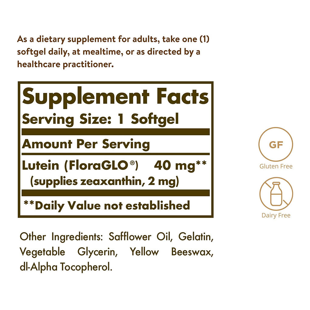 SOLGAR LUTEIN 40 MG / 30 SOFTGELS (FloraGLO®) SOLGAR LUTEIN 40 MG / 30 SOFTGELS (FloraGLO®)