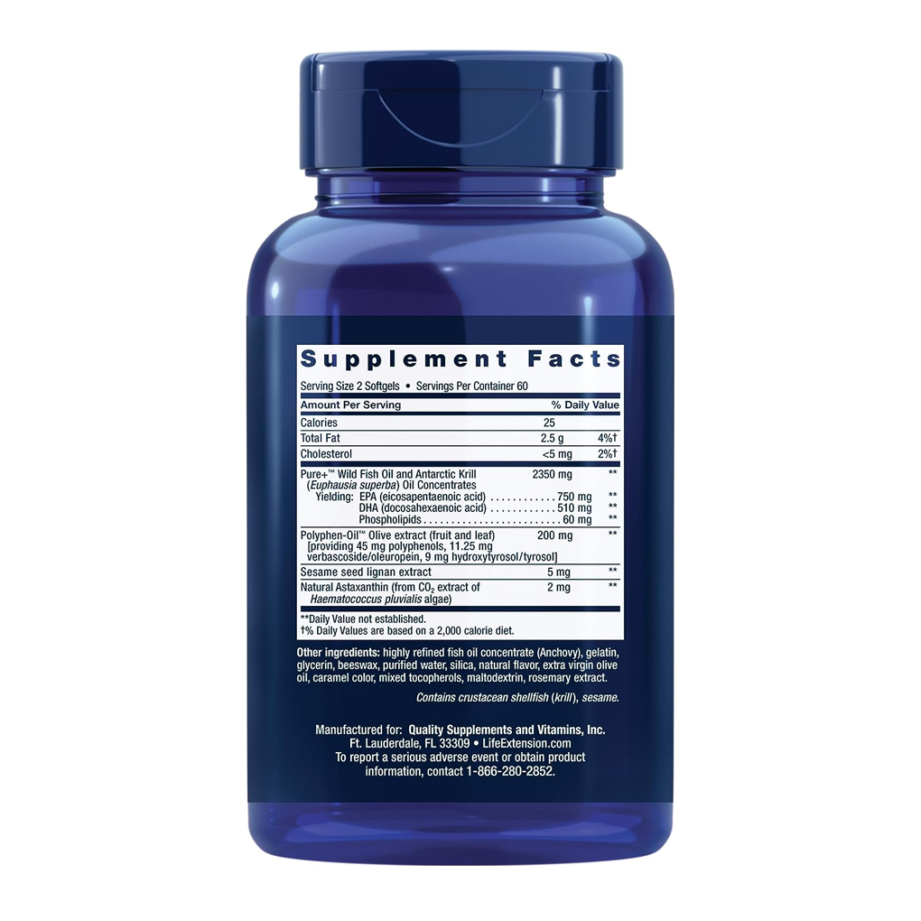 Life Extension Super Omega-3 Plus EPA/DHA Fish Oil, Sesame Lignans, Olive Extract, Krill & Astaxanthin / 120 Softgels Life Extension Super Omega-3 Plus EPA/DHA Fish Oil, Sesame Lignans, Olive Extract, Krill & Astaxanthin / 120 Softgels