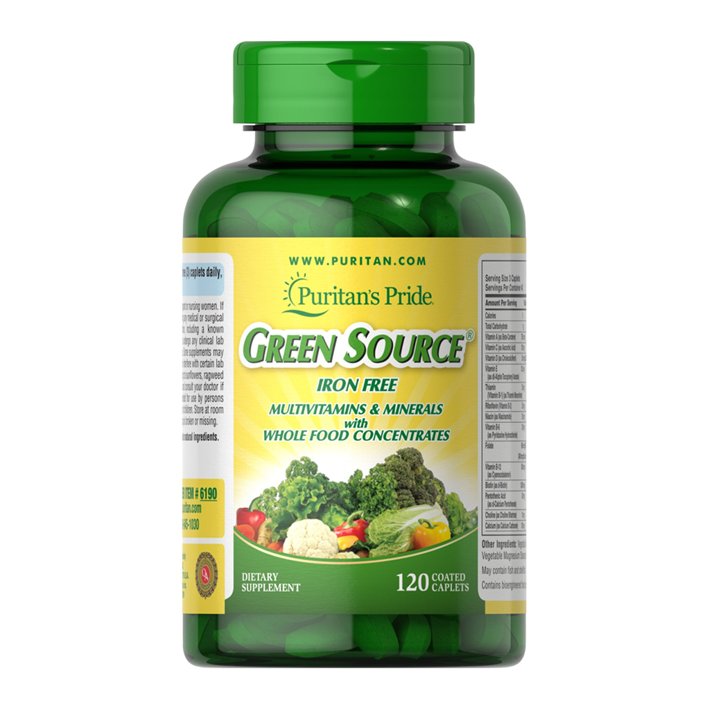 Puritan’s Pride Green Source  Iron Free Multivitamin & Minerals / 120   Caplets