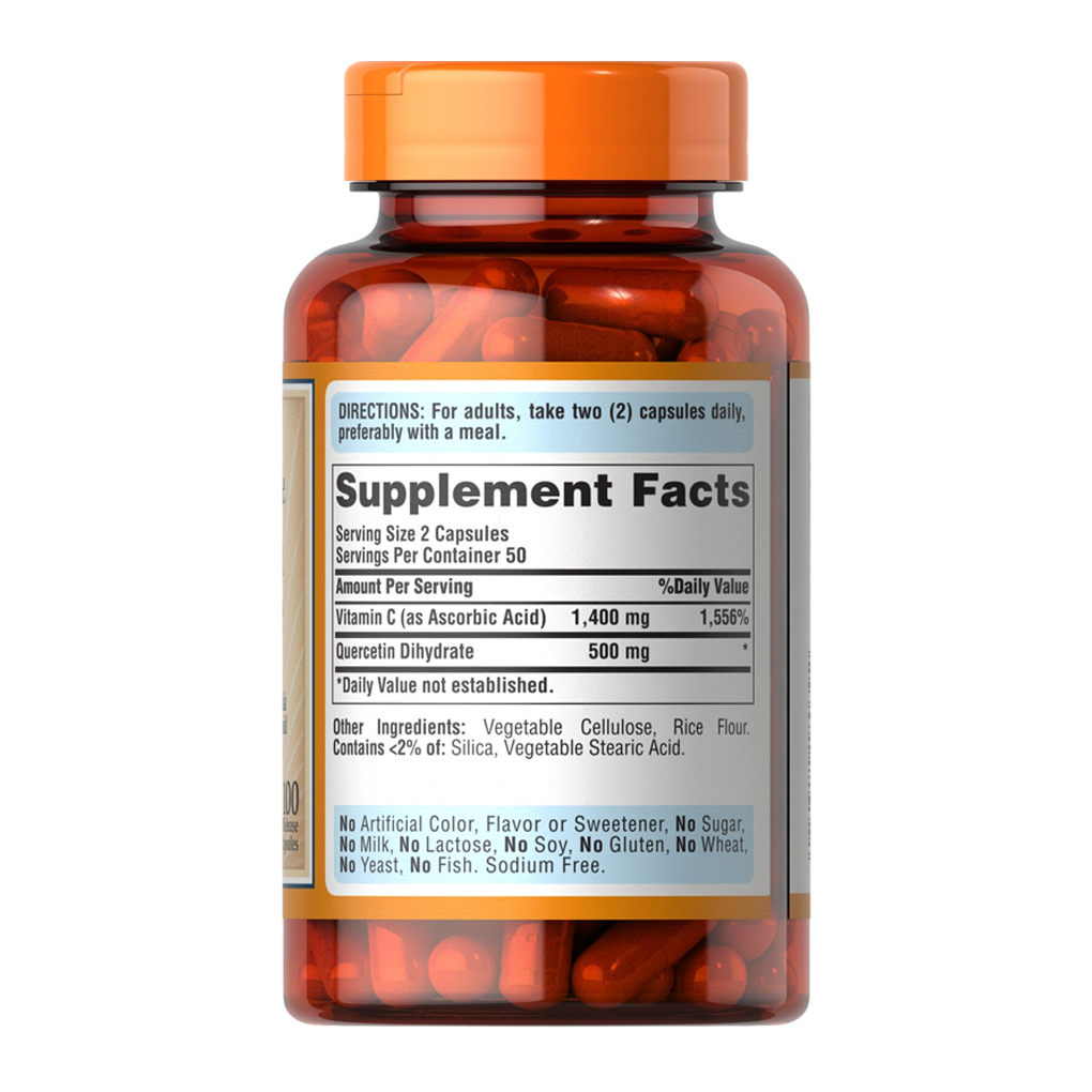 Puritan's Pride Quercetin Plus Vitamin C 250 mg/700 mg / 100 Capsules Puritan's Pride Quercetin Plus Vitamin C 250 mg/700 mg / 100 Capsules