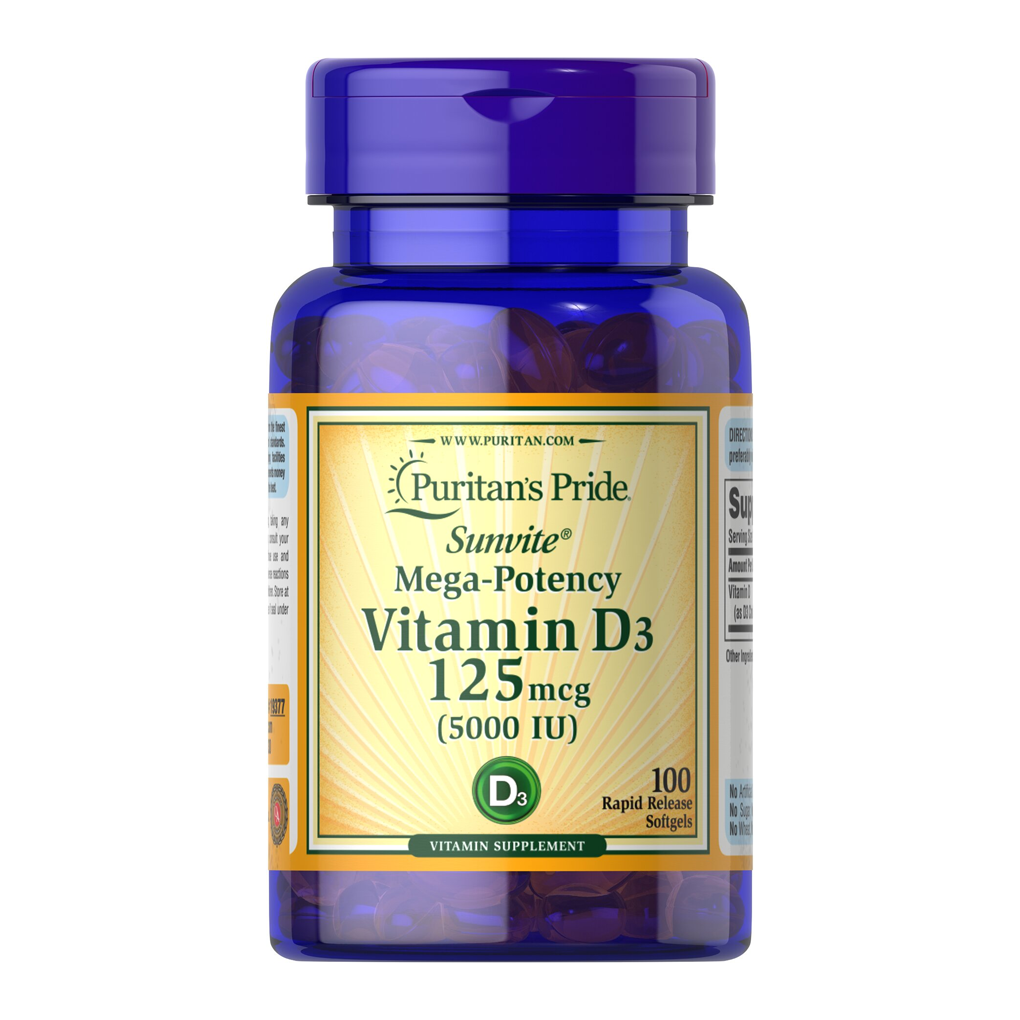 Puritan's Pride Vitamin D3 125 mcg (5000 IU) / 100 Softgels