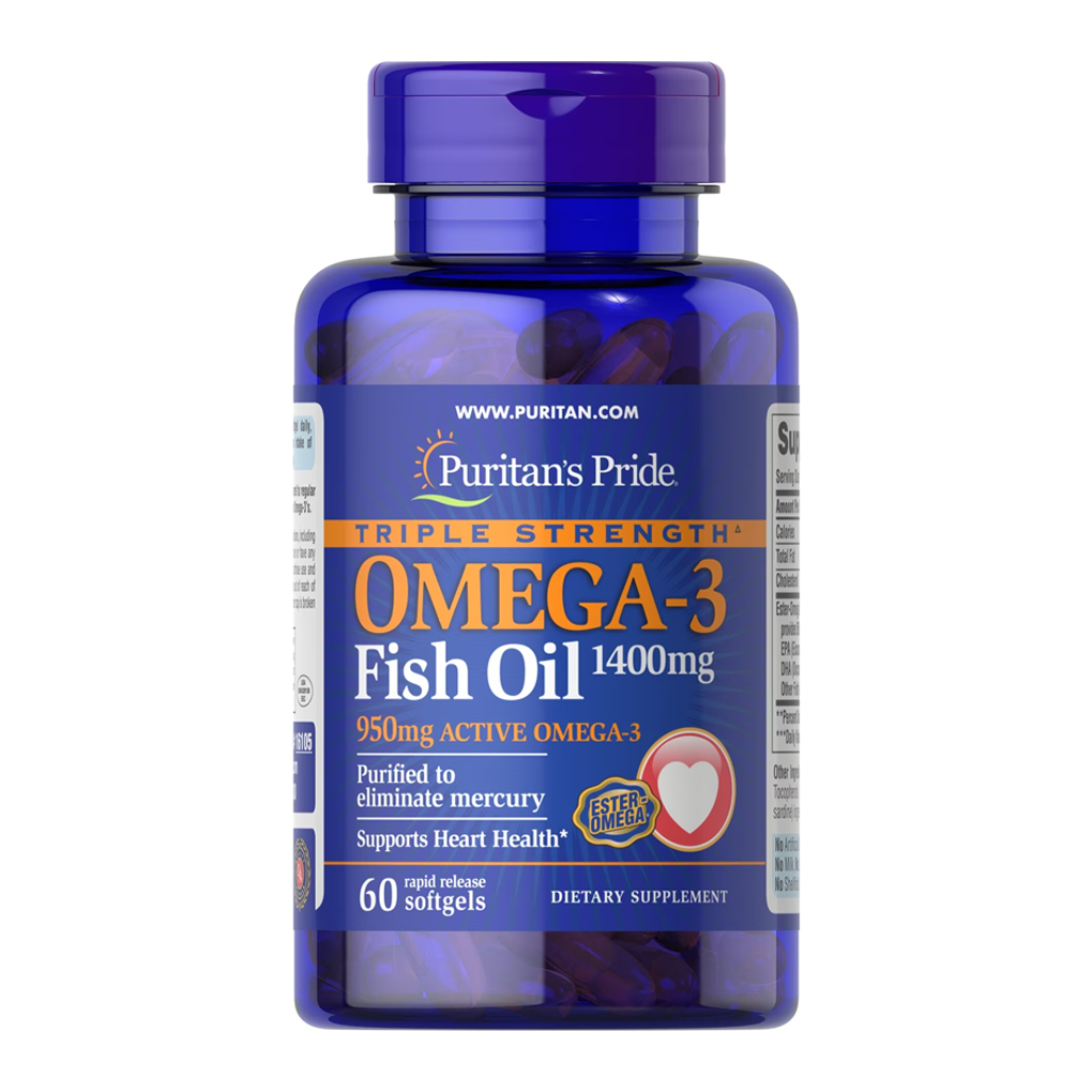 Puritan's Pride Triple Strength Omega-3 Fish Oil 1400 mg (950 mg Active Omega-3)  /  60 Softgels