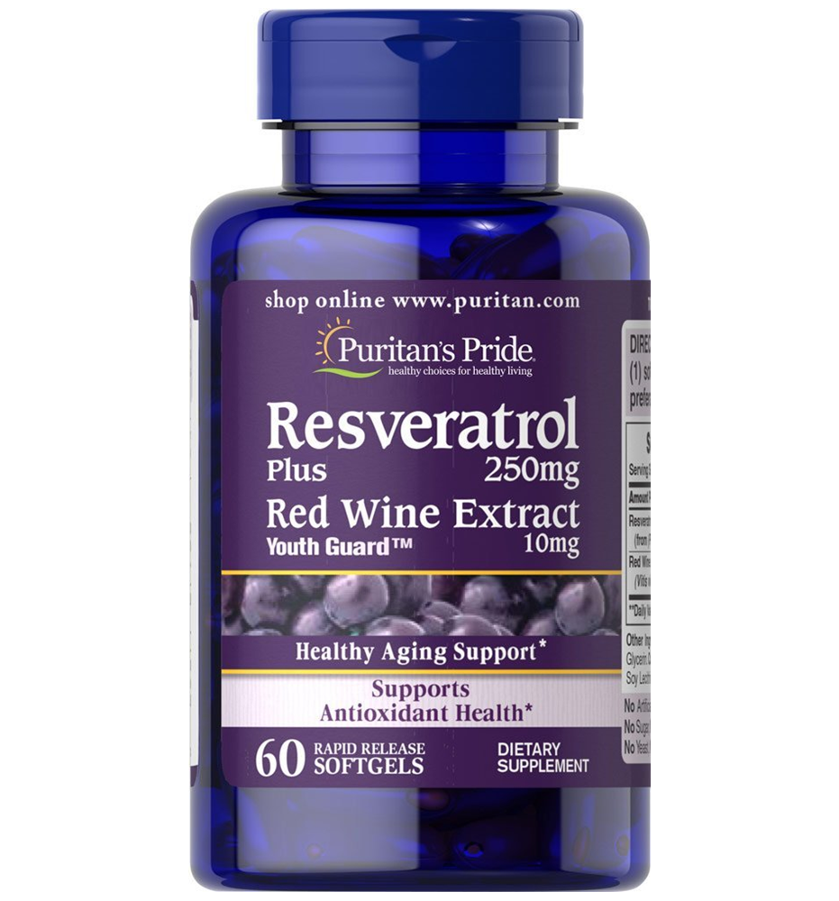 Puritan’s Pride Resveratrol 250 mg Plus Red wine Extract 10mg/ 60 Softgels