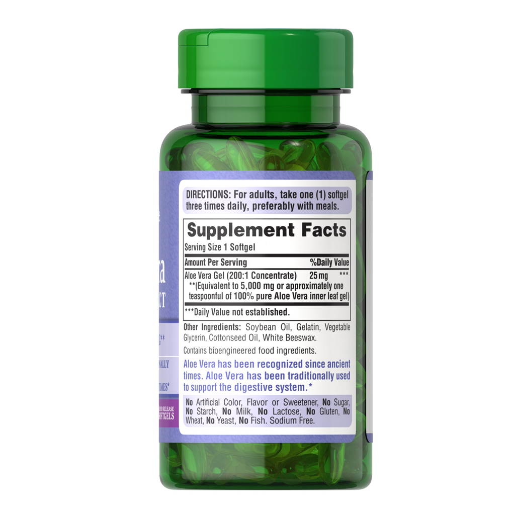 Puritan's Pride Aloe Vera Extract 25 mg / 100 Softgels Puritan's Pride Aloe Vera Extract 25 mg / 100 Softgels