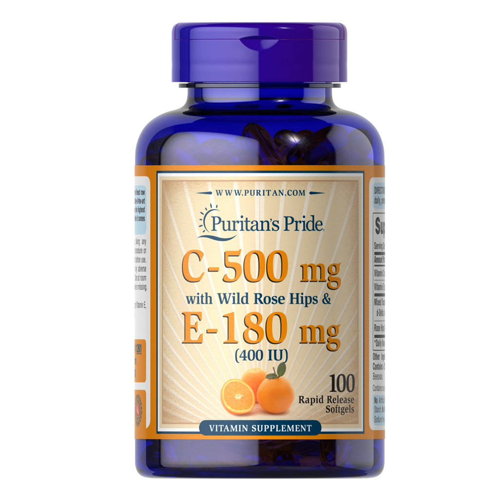 Puritan's Pride Vitamin C & E 500 mg/400 IU with Rose Hips / 100 Softgels